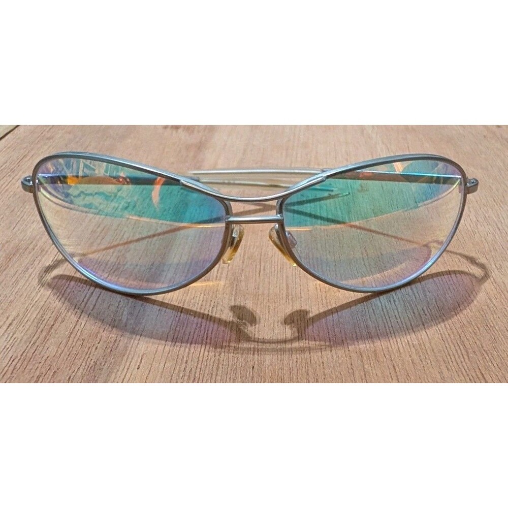 Nine West Silver Metal Aviator Wraparound Sunglasses W/ Iridescent Lenses